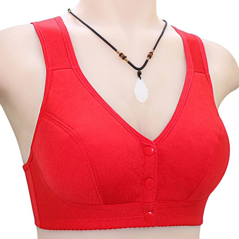 Comfortable Soft Cotton Bra Women Front Closure Camisole Bras Big Size 36-46 AB Cup Middle Age Women Everyday UnderWear
