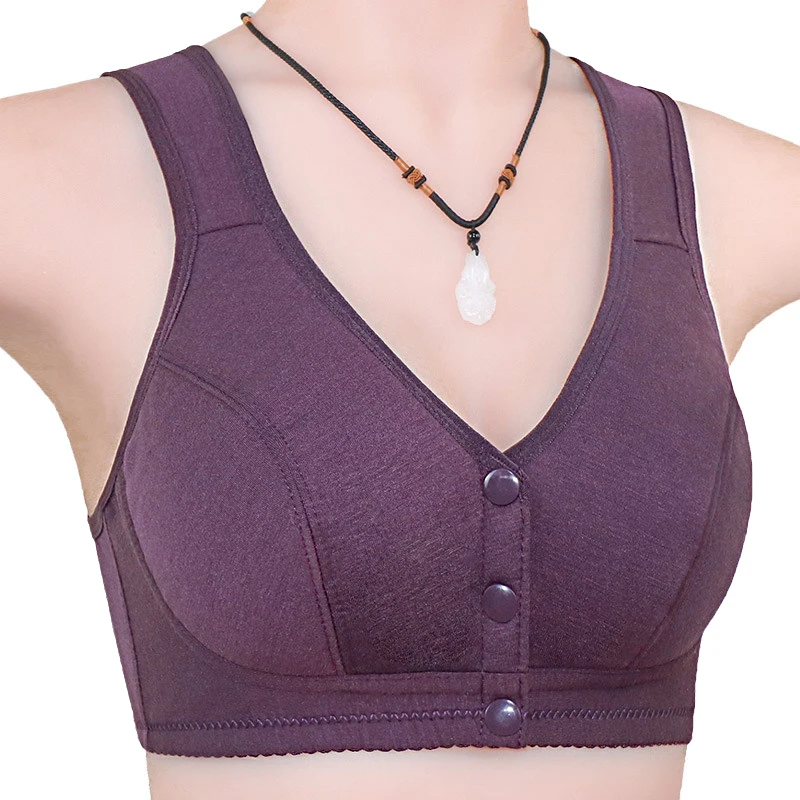 Comfortable Soft Cotton Bra Women Front Closure Camisole Bras Big Size 36-46 AB Cup Middle Age Women Everyday UnderWear