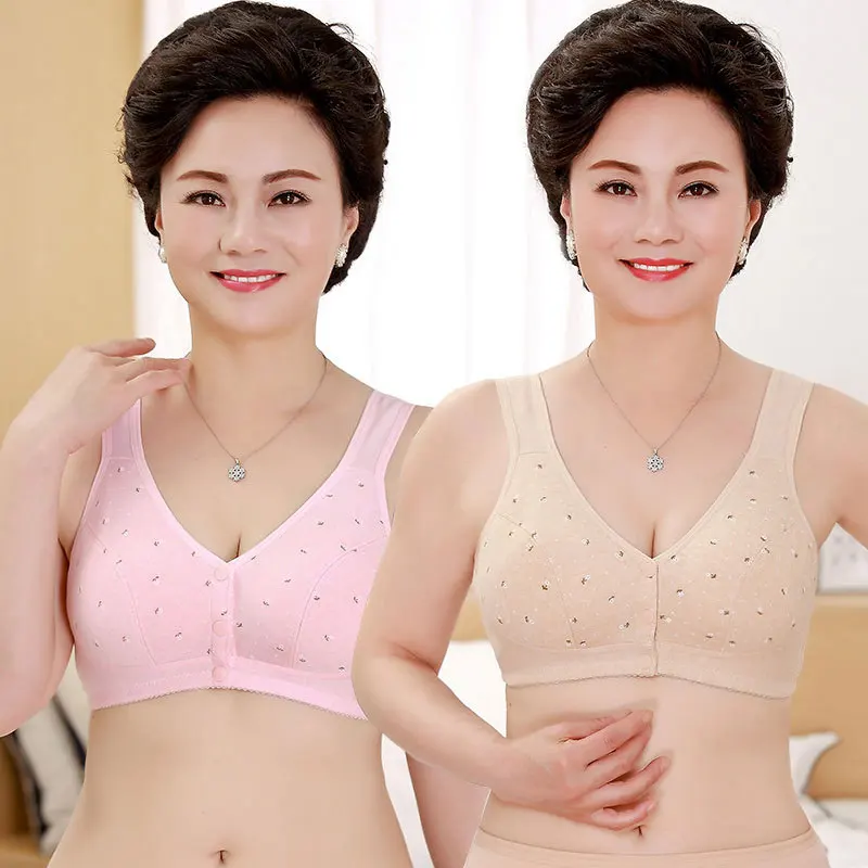 Comfortable Soft Cotton Bra Women Front Closure Camisole Bras Big Size 36-46 AB Cup Middle Age Women Everyday UnderWear