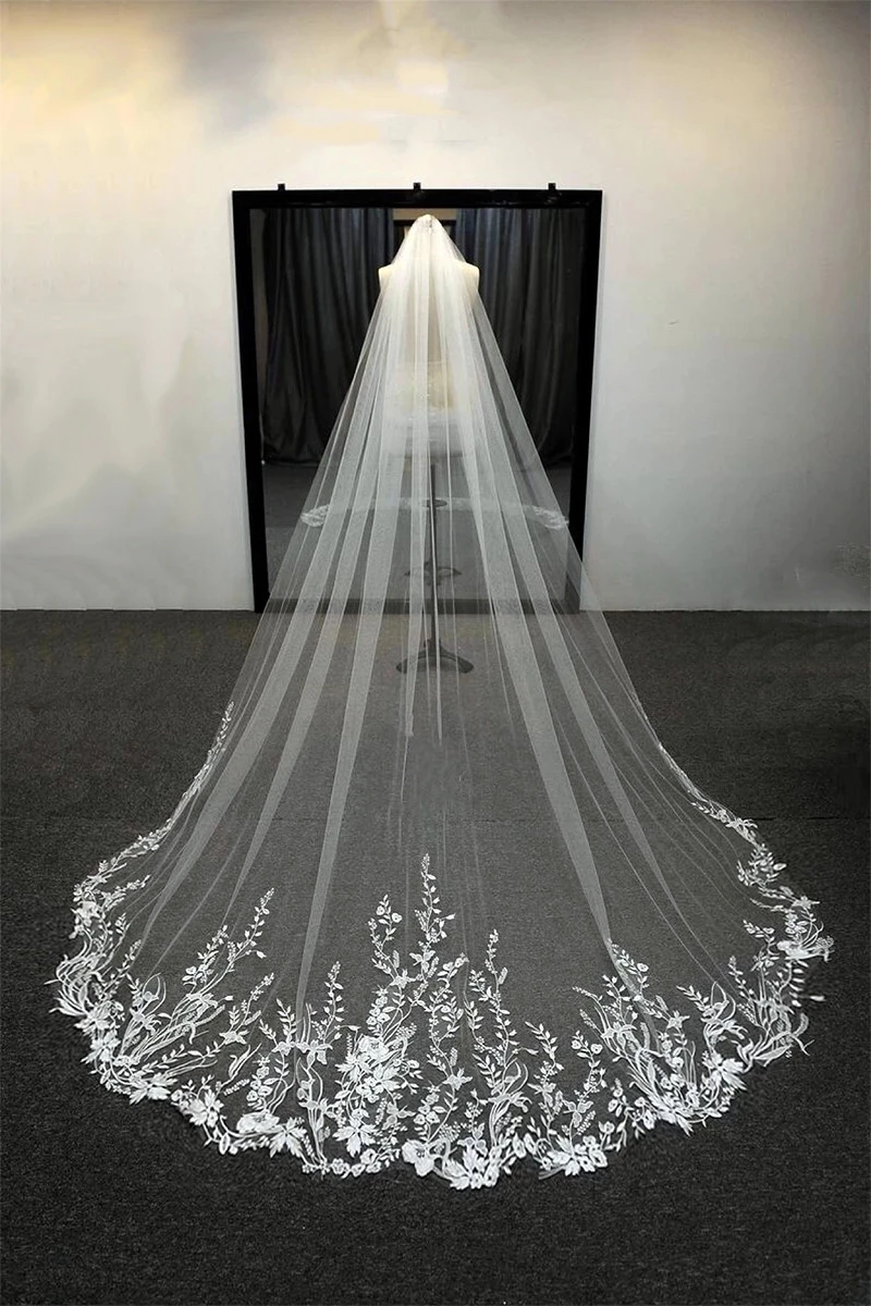 3Meter Long Sparkling Sequin Veil Wedding Cathedral One Layer Bridal Veil Elegant Lace Veil of with Comb wedding accessories