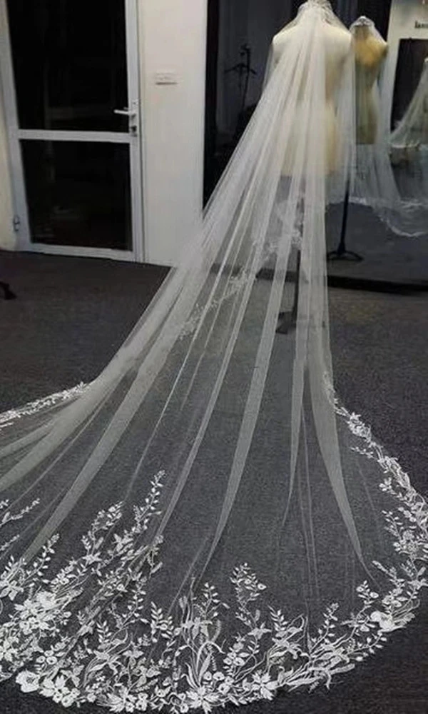 3Meter Long Sparkling Sequin Veil Wedding Cathedral One Layer Bridal Veil Elegant Lace Veil of with Comb wedding accessories