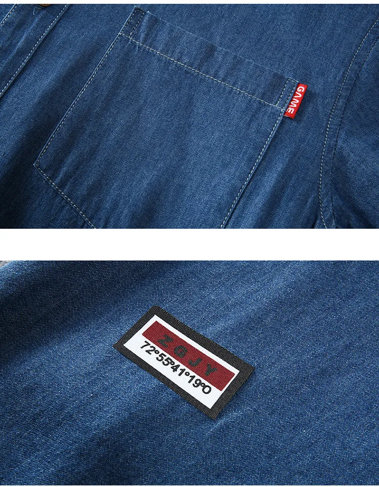 Men's Blue Denim Shirts Short Sleeve Jean Shirts New Summer High Quality Men Cotton Light Blue Denim Shirts Plus size L-8XL