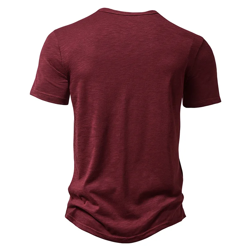 Henley Collar Summer Men Casual Solid Color Short Sleeve T Shirt for Men Polo men High QualityMens T Shirts