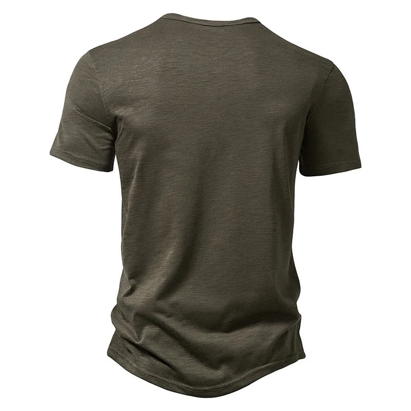 Henley Collar Summer Men Casual Solid Color Short Sleeve T Shirt for Men Polo men High QualityMens T Shirts