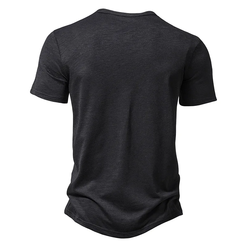 Henley Collar Summer Men Casual Solid Color Short Sleeve T Shirt for Men Polo men High QualityMens T Shirts