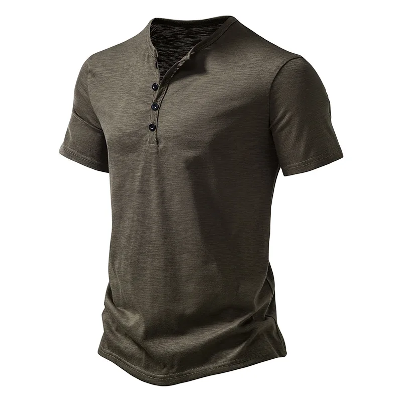 Henley Collar Summer Men Casual Solid Color Short Sleeve T Shirt for Men Polo men High QualityMens T Shirts