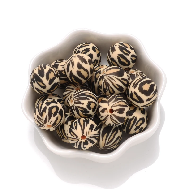 15mm 10Pcs Teether Silicone Beads Leopard Print Round Teething Beads For Baby Pacifier Chain Dummy Holder Clip DIY Necklace