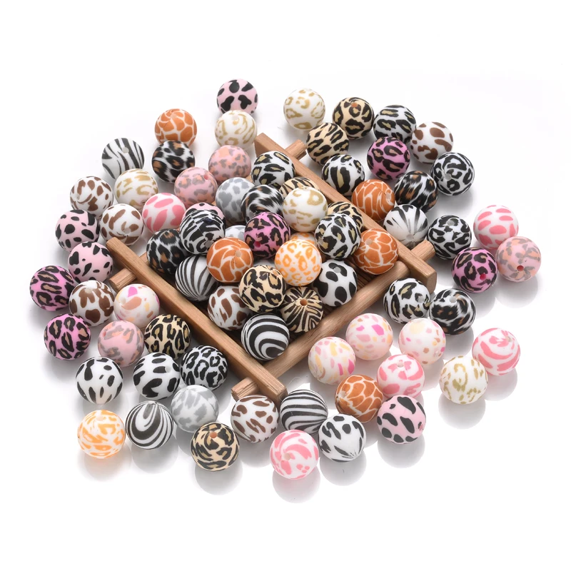 15mm 10Pcs Teether Silicone Beads Leopard Print Round Teething Beads For Baby Pacifier Chain Dummy Holder Clip DIY Necklace