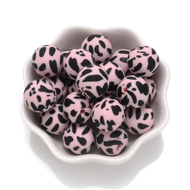 15mm 10Pcs Teether Silicone Beads Leopard Print Round Teething Beads For Baby Pacifier Chain Dummy Holder Clip DIY Necklace