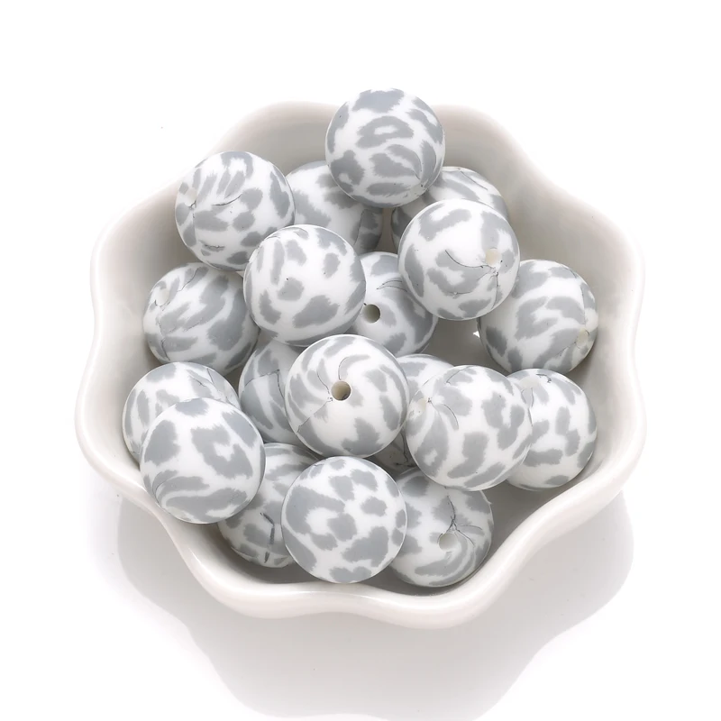 15mm 10Pcs Teether Silicone Beads Leopard Print Round Teething Beads For Baby Pacifier Chain Dummy Holder Clip DIY Necklace