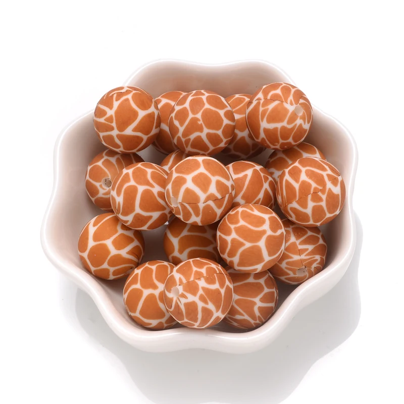 15mm 10Pcs Teether Silicone Beads Leopard Print Round Teething Beads For Baby Pacifier Chain Dummy Holder Clip DIY Necklace