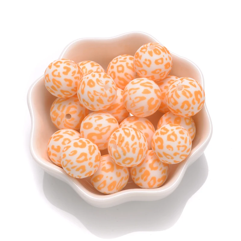 15mm 10Pcs Teether Silicone Beads Leopard Print Round Teething Beads For Baby Pacifier Chain Dummy Holder Clip DIY Necklace