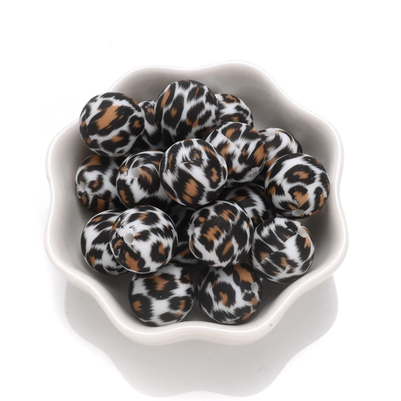 15mm 10Pcs Teether Silicone Beads Leopard Print Round Teething Beads For Baby Pacifier Chain Dummy Holder Clip DIY Necklace