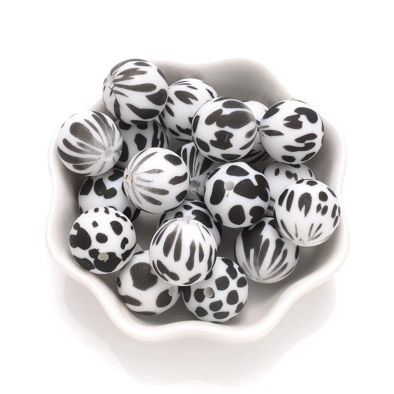 15mm 10Pcs Teether Silicone Beads Leopard Print Round Teething Beads For Baby Pacifier Chain Dummy Holder Clip DIY Necklace