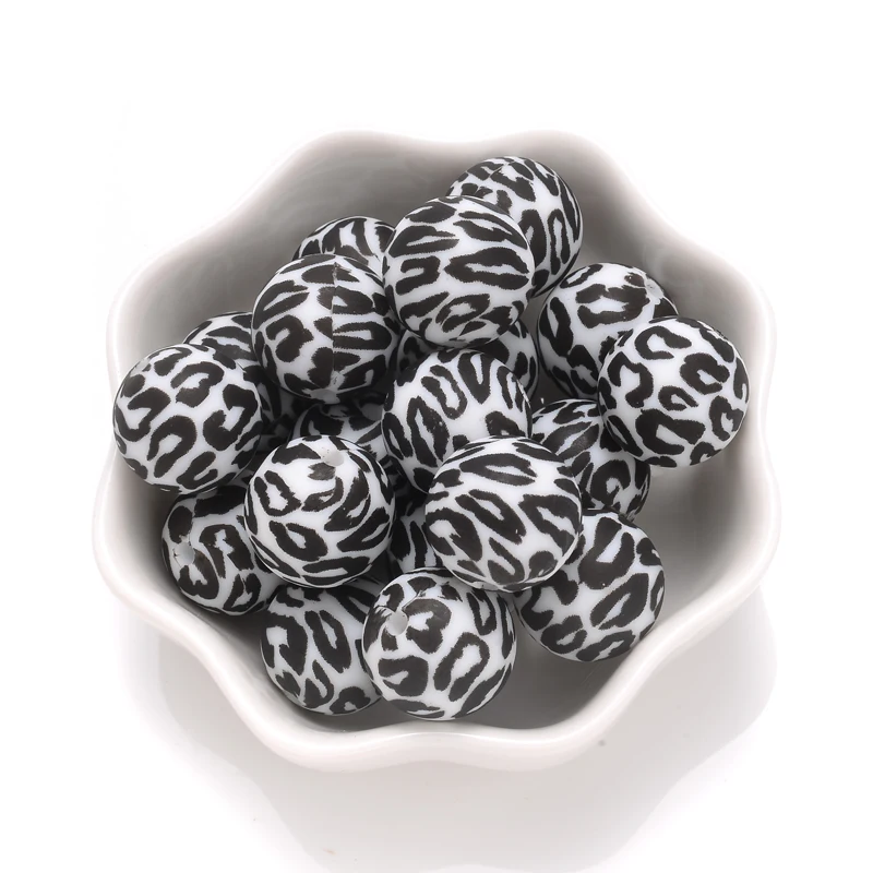 15mm 10Pcs Teether Silicone Beads Leopard Print Round Teething Beads For Baby Pacifier Chain Dummy Holder Clip DIY Necklace