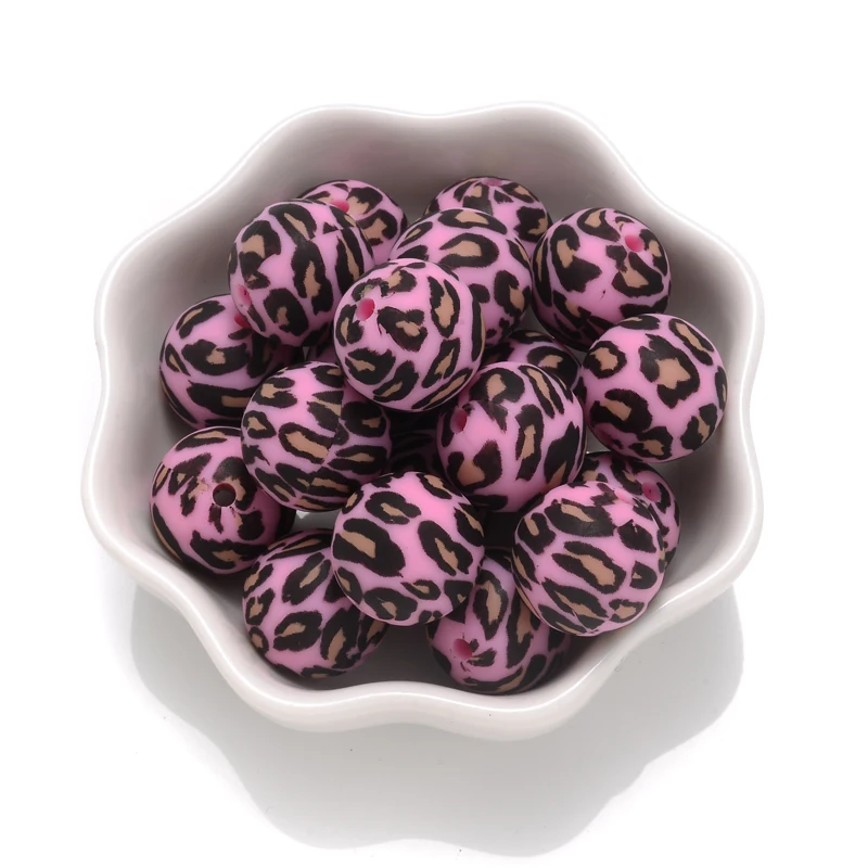 15mm 10Pcs Teether Silicone Beads Leopard Print Round Teething Beads For Baby Pacifier Chain Dummy Holder Clip DIY Necklace