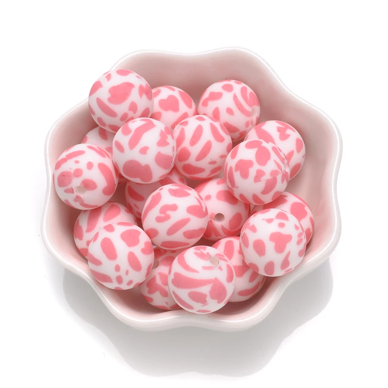 15mm 10Pcs Teether Silicone Beads Leopard Print Round Teething Beads For Baby Pacifier Chain Dummy Holder Clip DIY Necklace