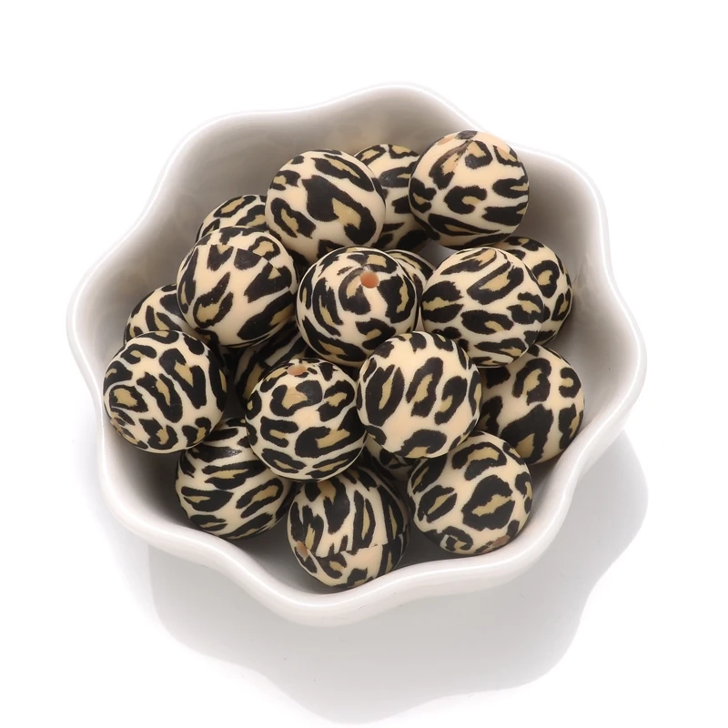 15mm 10Pcs Teether Silicone Beads Leopard Print Round Teething Beads For Baby Pacifier Chain Dummy Holder Clip DIY Necklace
