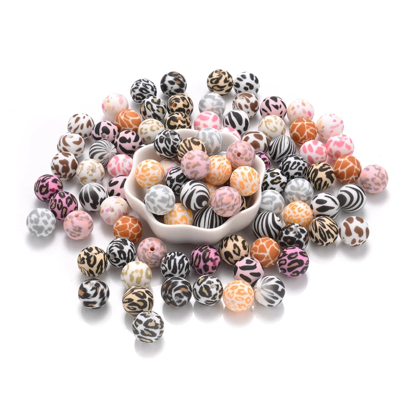15mm 10Pcs Teether Silicone Beads Leopard Print Round Teething Beads For Baby Pacifier Chain Dummy Holder Clip DIY Necklace