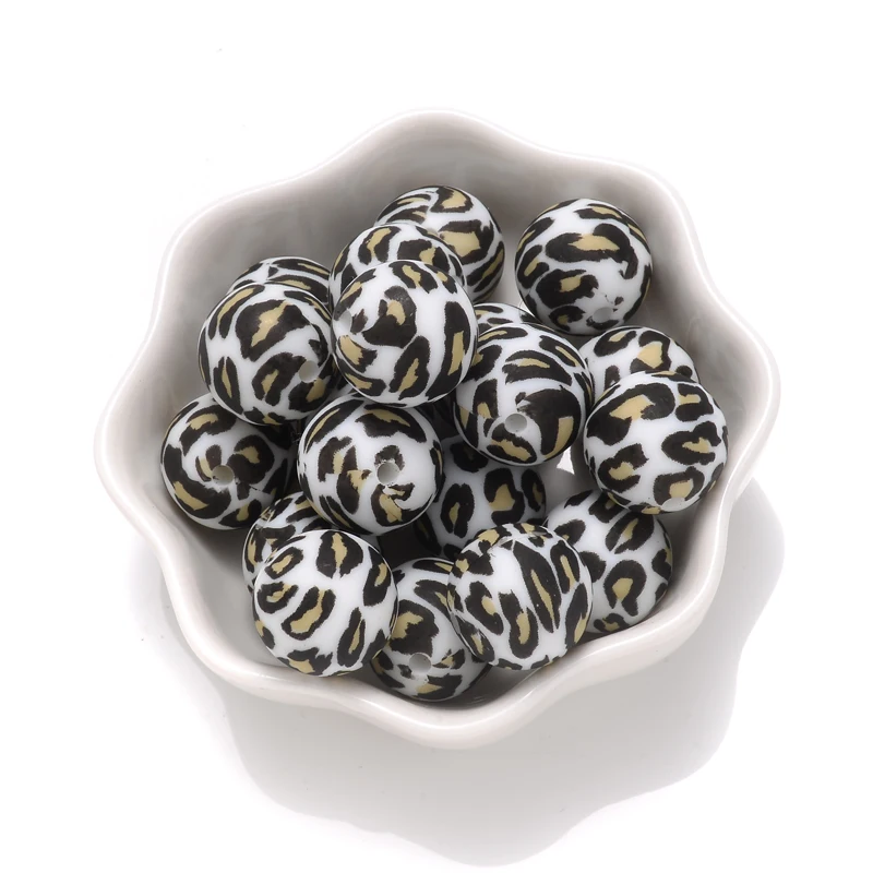 15mm 10Pcs Teether Silicone Beads Leopard Print Round Teething Beads For Baby Pacifier Chain Dummy Holder Clip DIY Necklace