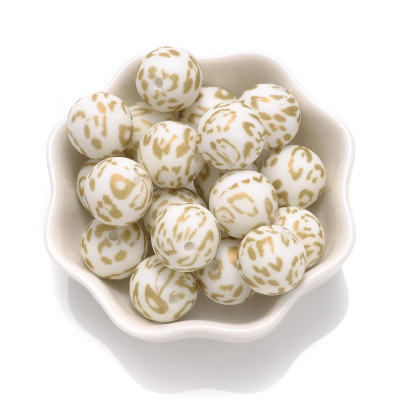 15mm 10Pcs Teether Silicone Beads Leopard Print Round Teething Beads For Baby Pacifier Chain Dummy Holder Clip DIY Necklace