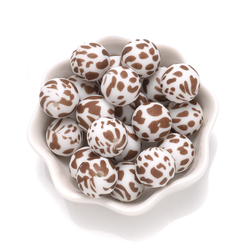 15mm 10Pcs Teether Silicone Beads Leopard Print Round Teething Beads For Baby Pacifier Chain Dummy Holder Clip DIY Necklace