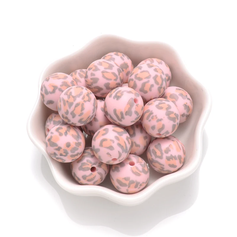 15mm 10Pcs Teether Silicone Beads Leopard Print Round Teething Beads For Baby Pacifier Chain Dummy Holder Clip DIY Necklace
