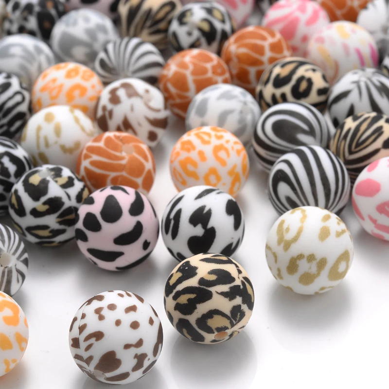 15mm 10Pcs Teether Silicone Beads Leopard Print Round Teething Beads For Baby Pacifier Chain Dummy Holder Clip DIY Necklace