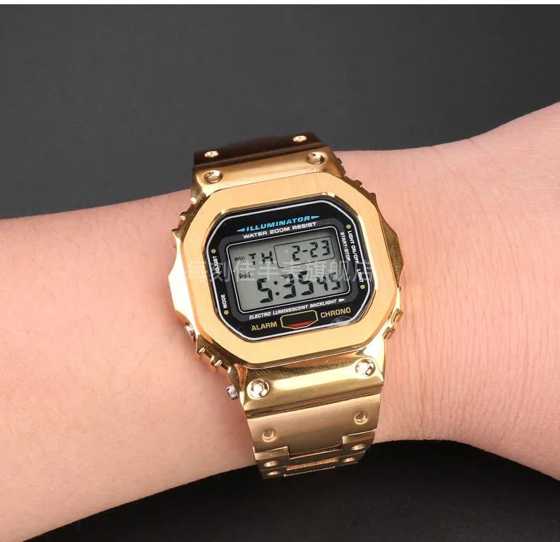 For Casio G-SHOCK metal case strap stainless steel Suit DW5600/GW-M5610/5000 GW-B5600 Modified Cool style Golden black watchband