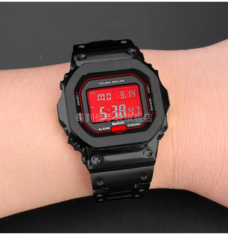 For Casio G-SHOCK metal case strap stainless steel Suit DW5600/GW-M5610/5000 GW-B5600 Modified Cool style Golden black watchband