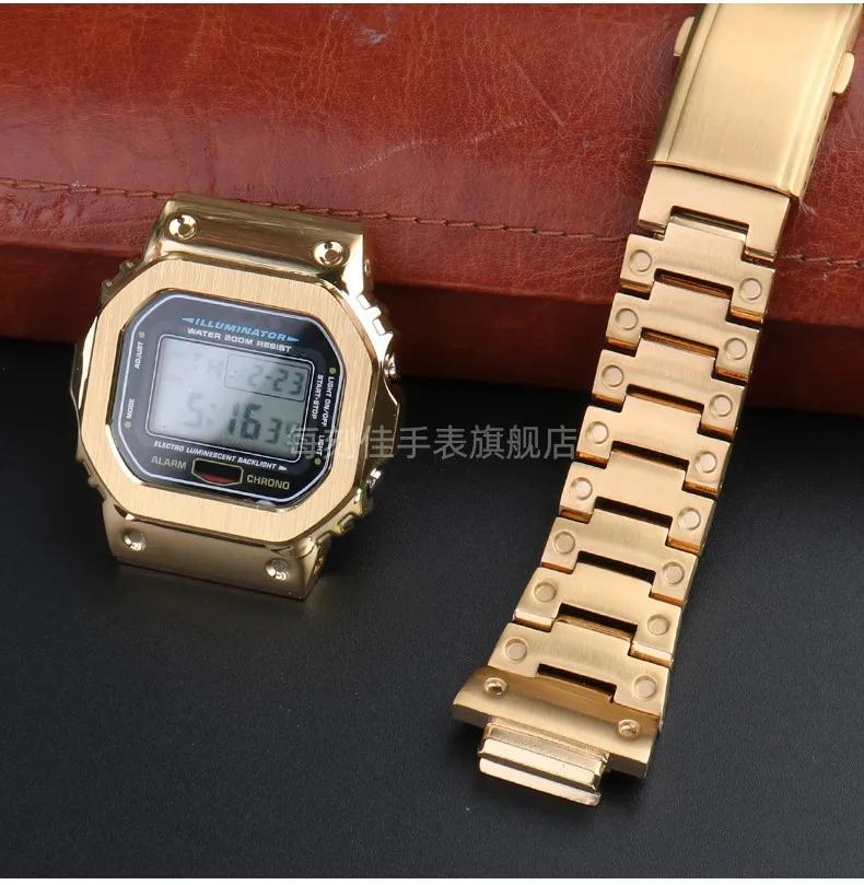 For Casio G-SHOCK metal case strap stainless steel Suit DW5600/GW-M5610/5000 GW-B5600 Modified Cool style Golden black watchband