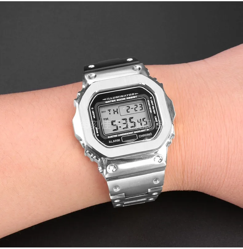 For Casio G-SHOCK metal case strap stainless steel Suit DW5600/GW-M5610/5000 GW-B5600 Modified Cool style Golden black watchband