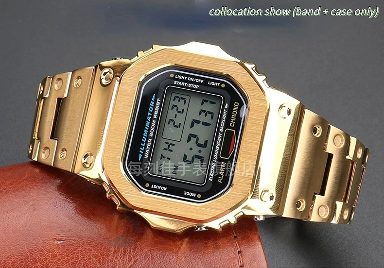 For Casio G-SHOCK metal case strap stainless steel Suit DW5600/GW-M5610/5000 GW-B5600 Modified Cool style Golden black watchband