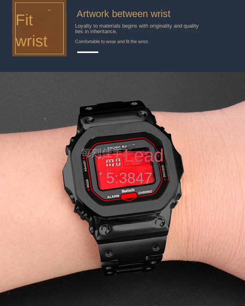 For Casio G-SHOCK metal case strap stainless steel Suit DW5600/GW-M5610/5000 GW-B5600 Modified Cool style Golden black watchband