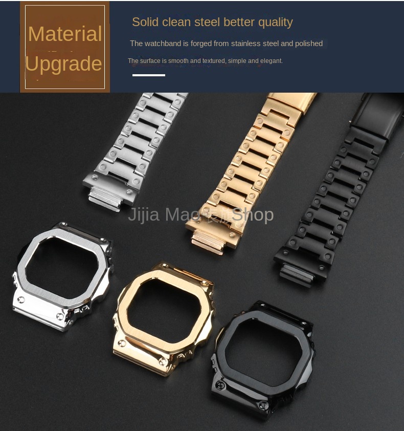 For Casio G-SHOCK metal case strap stainless steel Suit DW5600/GW-M5610/5000 GW-B5600 Modified Cool style Golden black watchband