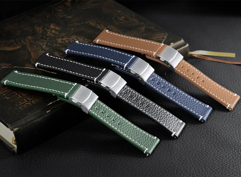 Soft Leather Watchband Brown Black 18mm 20mm 22mm 24mm Smart Watch Band Women Men Bracelet Cowhide Strap Deployment Clasp