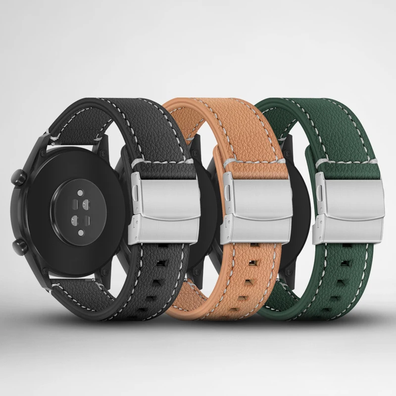 Soft Leather Watchband Brown Black 18mm 20mm 22mm 24mm Smart Watch Band Women Men Bracelet Cowhide Strap Deployment Clasp