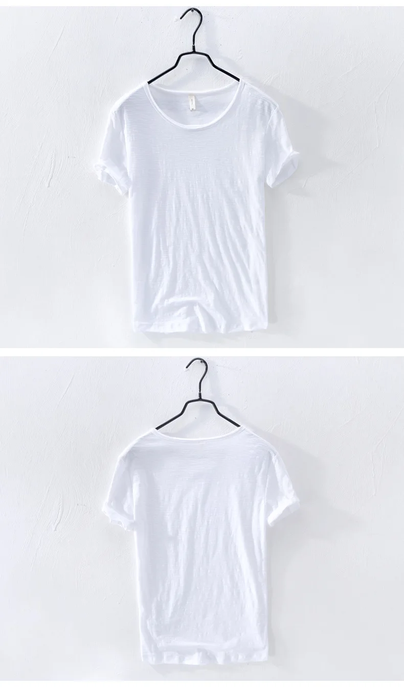 Retro Raw Edge T-Shirt for Men, 100% Cotton, Lightweight,Breathable,Slim-fit, Monochromatic, O-Neck, Casual Basic Top