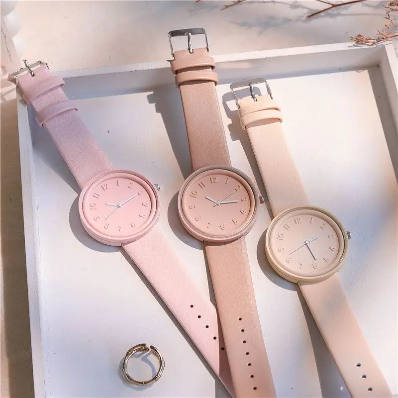 Fashion Makaron Simple Women's Quartz Watch Ins High Beauty Student Man And Women Style Round Leisure Vintage Wristbatch