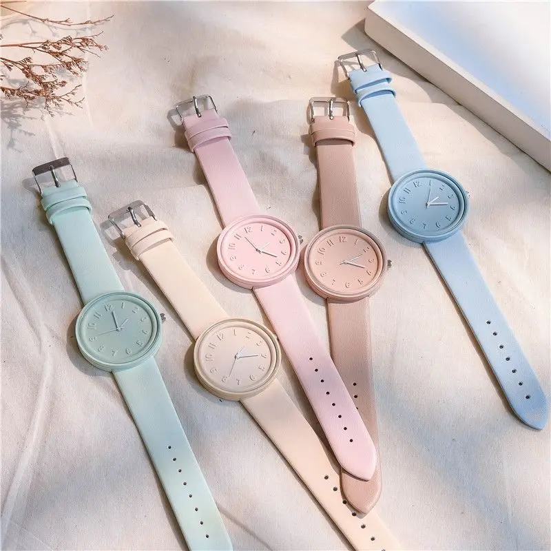 Fashion Makaron Simple Women's Quartz Watch Ins High Beauty Student Man And Women Style Round Leisure Vintage Wristbatch
