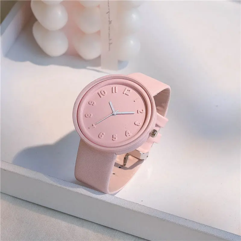 Fashion Makaron Simple Women's Quartz Watch Ins High Beauty Student Man And Women Style Round Leisure Vintage Wristbatch
