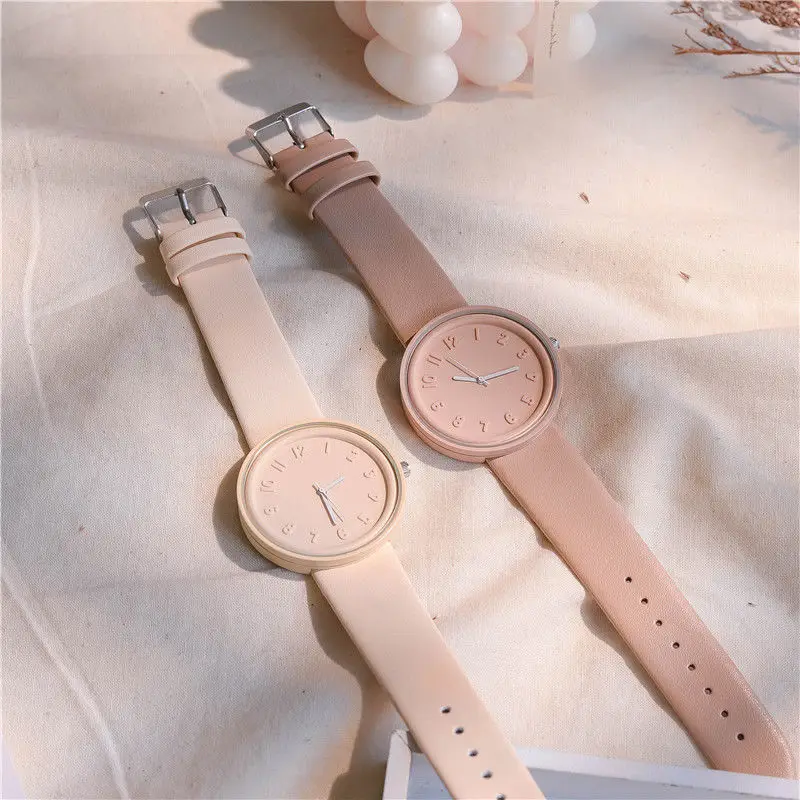 Fashion Makaron Simple Women's Quartz Watch Ins High Beauty Student Man And Women Style Round Leisure Vintage Wristbatch