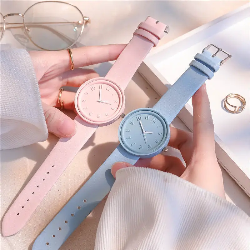 Fashion Makaron Simple Women's Quartz Watch Ins High Beauty Student Man And Women Style Round Leisure Vintage Wristbatch