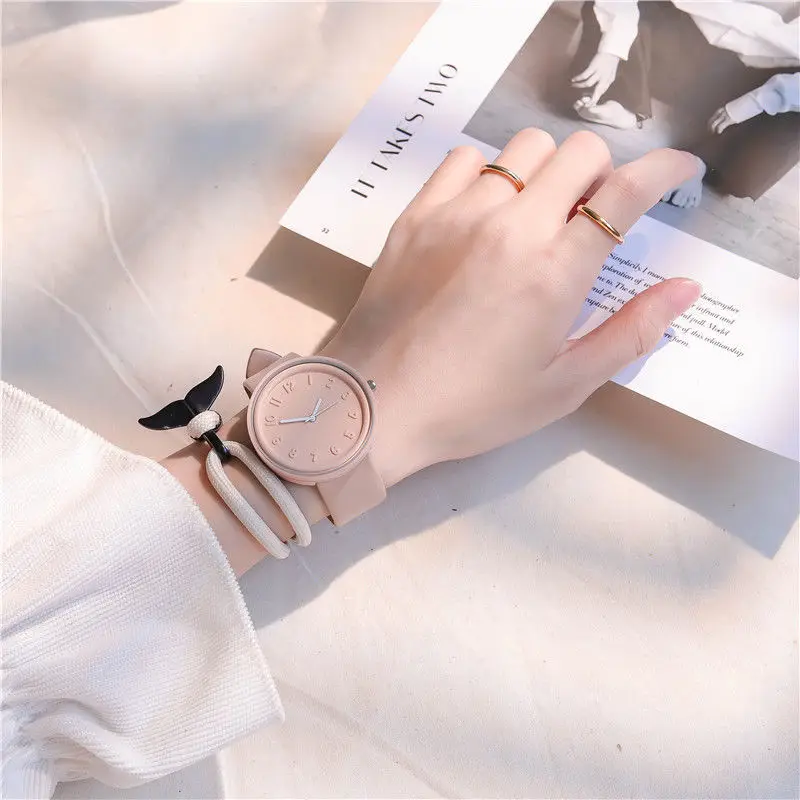 Fashion Makaron Simple Women's Quartz Watch Ins High Beauty Student Man And Women Style Round Leisure Vintage Wristbatch