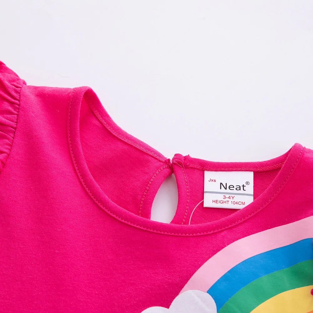 Girls' Short Sleeve Unicorn Dress New Summer Embroidered Two Pockets Rainbow Sleeve Children's SH81035