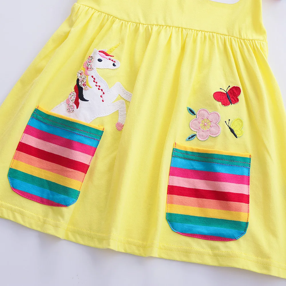 Girls' Short Sleeve Unicorn Dress New Summer Embroidered Two Pockets Rainbow Sleeve Children's SH81035