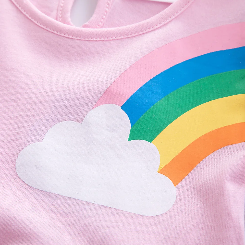 Girls' Short Sleeve Unicorn Dress New Summer Embroidered Two Pockets Rainbow Sleeve Children's SH81035