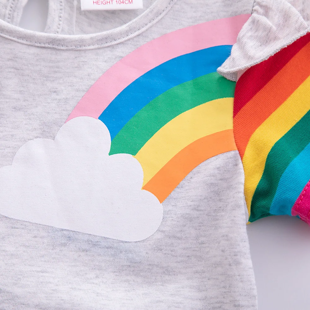 Girls' Short Sleeve Unicorn Dress New Summer Embroidered Two Pockets Rainbow Sleeve Children's SH81035
