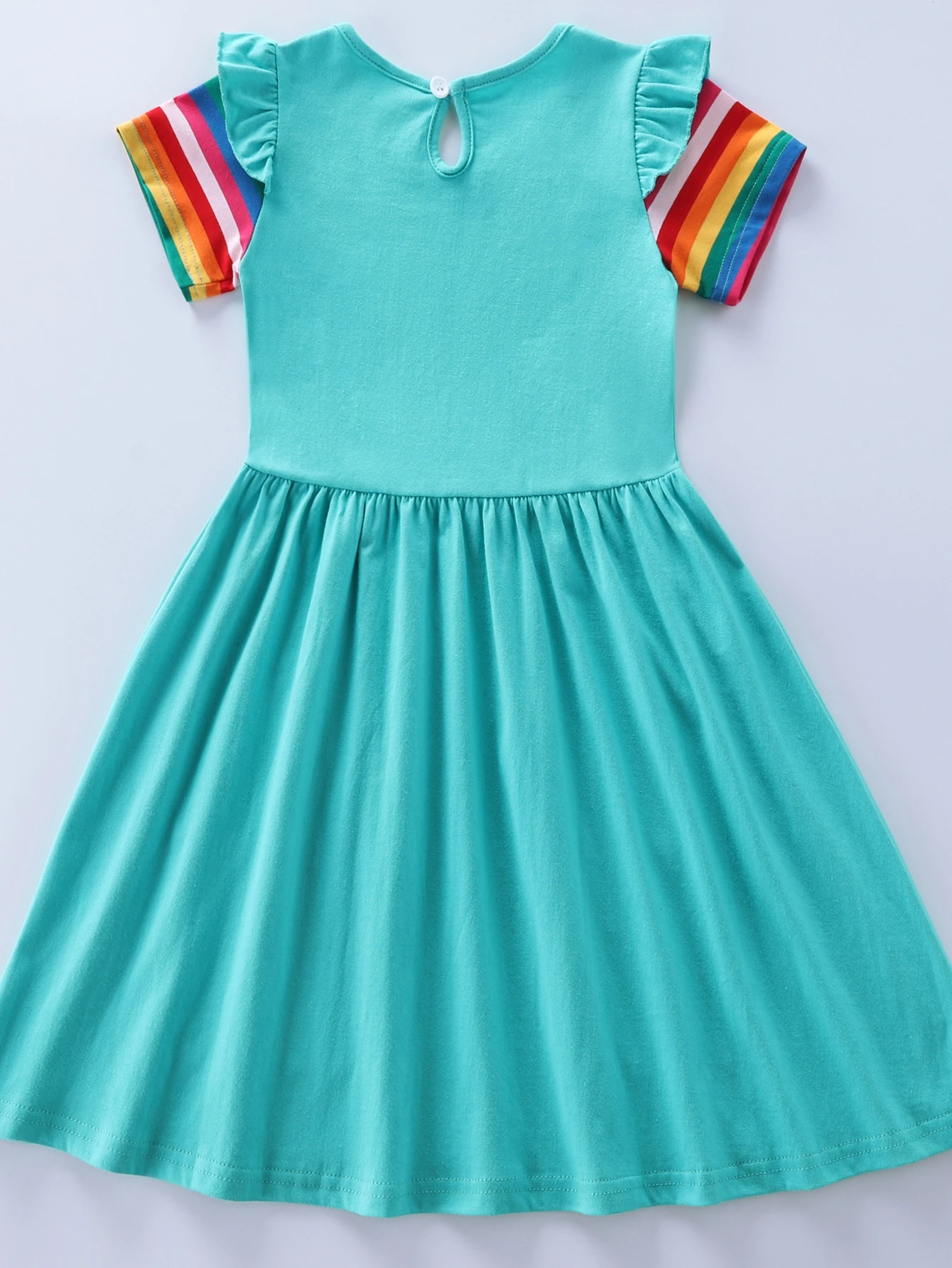 Girls' Short Sleeve Unicorn Dress New Summer Embroidered Two Pockets Rainbow Sleeve Children's SH81035