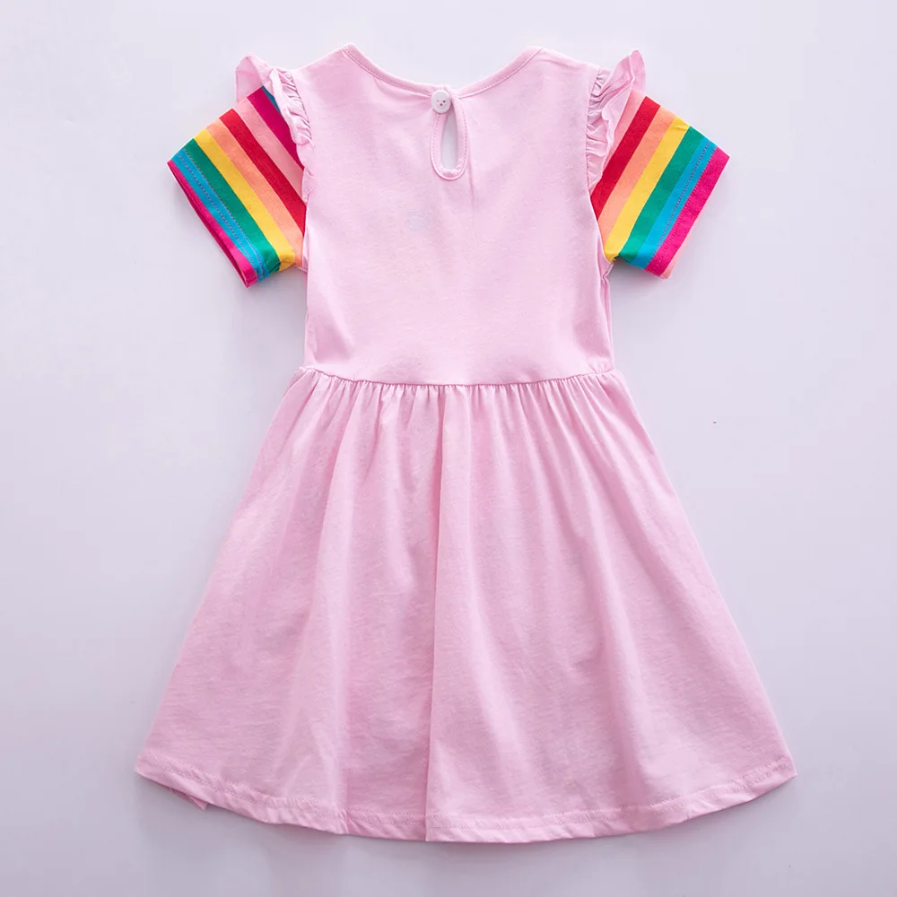 Girls' Short Sleeve Unicorn Dress New Summer Embroidered Two Pockets Rainbow Sleeve Children's SH81035